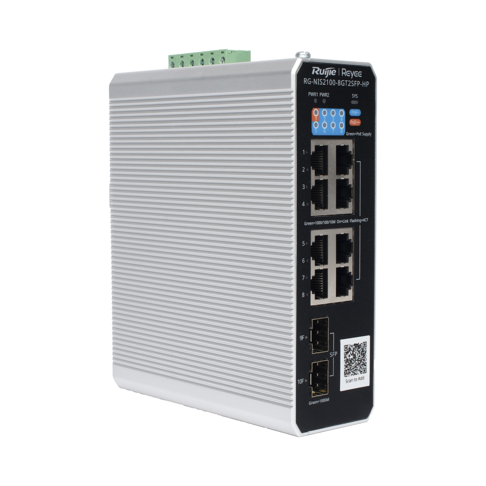 Switch Industrial PoE con gestión Ruijie RG-NIS2100-8GT2SFP-HP 1 puerto