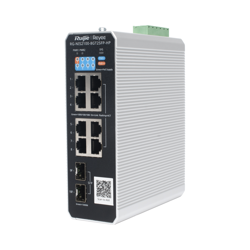 Switch Industrial PoE con gestión Ruijie RG-NIS2100-8GT2SFP-HP 1 puerto