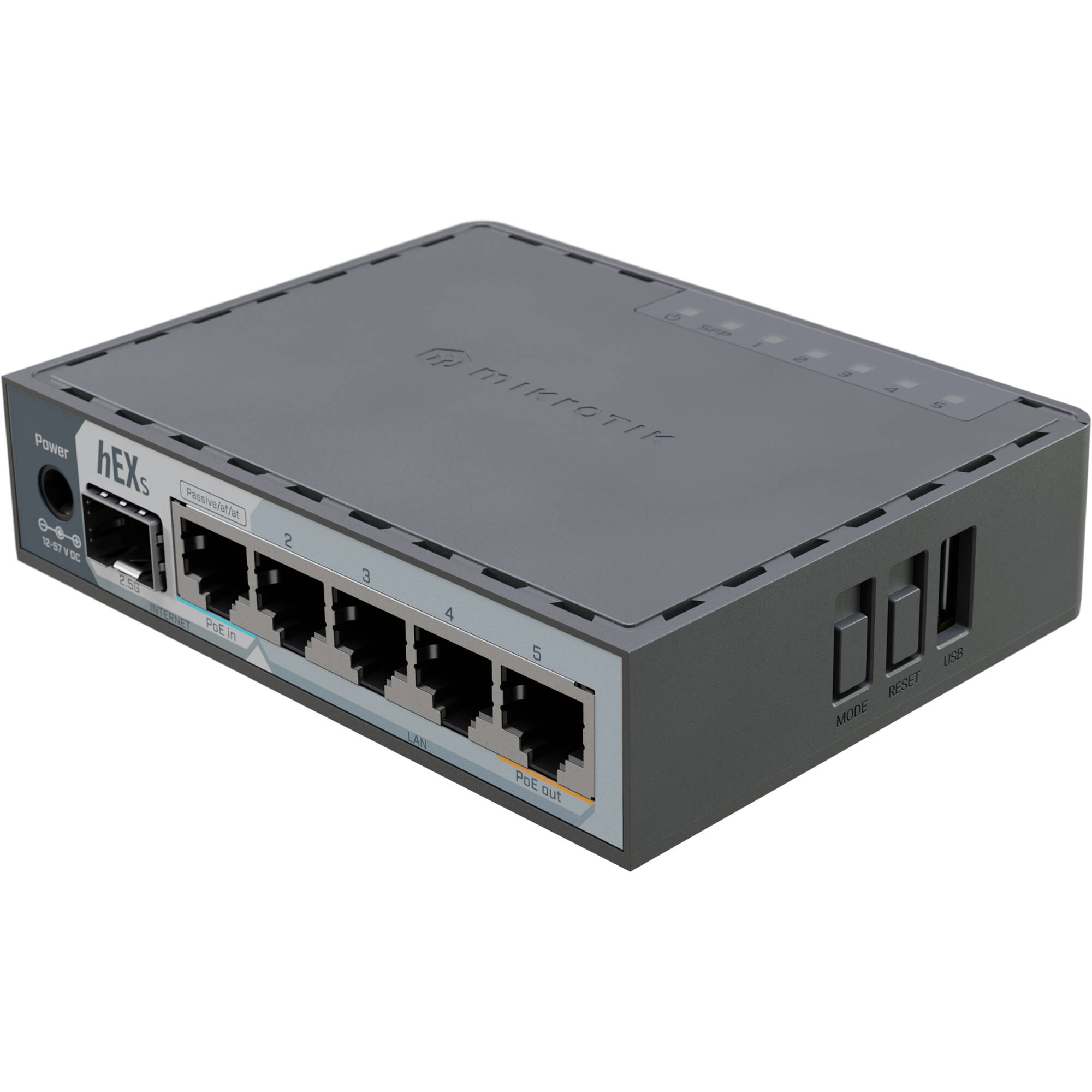 Router MikroTik hEX S 5-Port Gigabit Passive PoE Compliant Managed Network Router - vista frontal