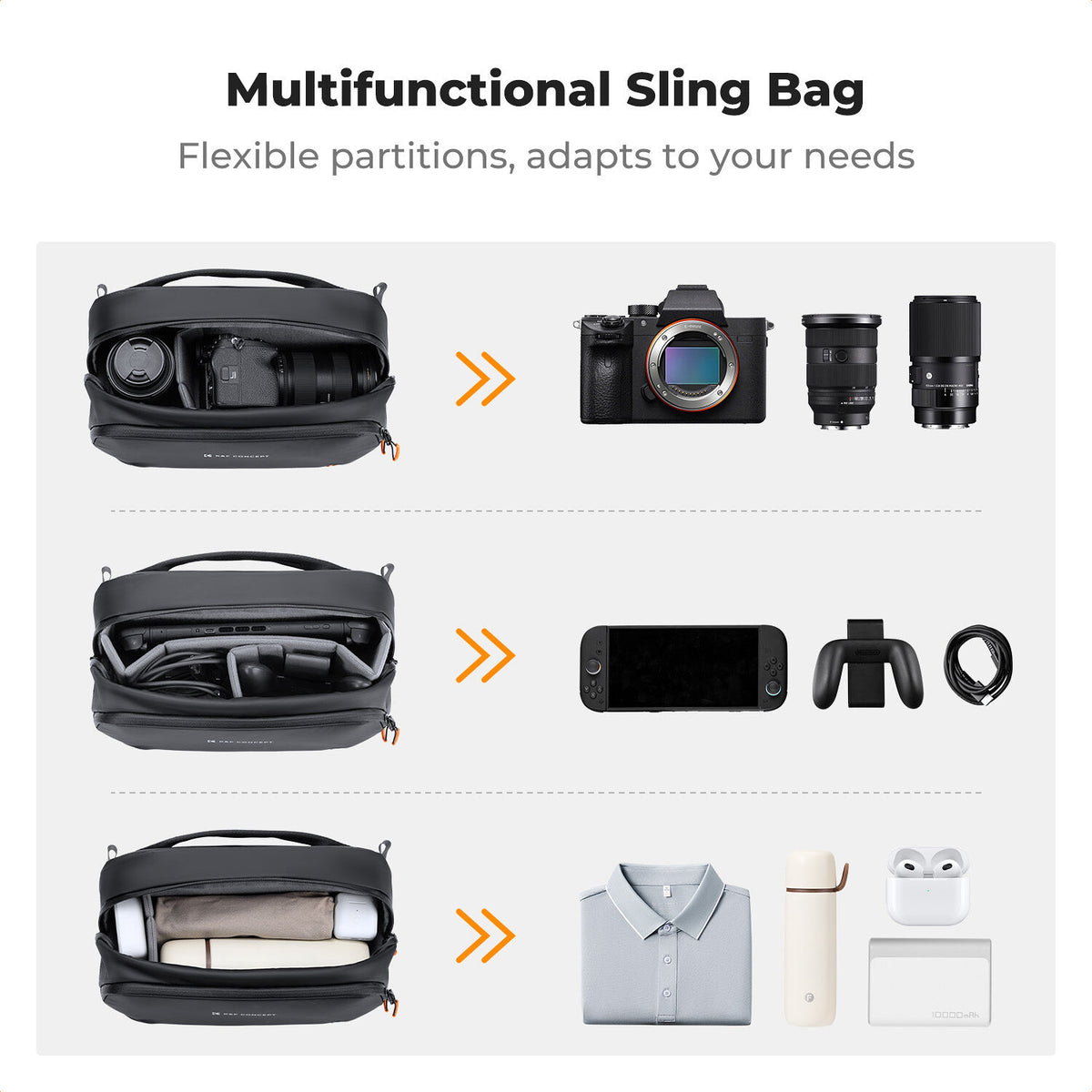 Sling K&F Concept Urban Wander 17 (Negro, 5L) - vista lateral