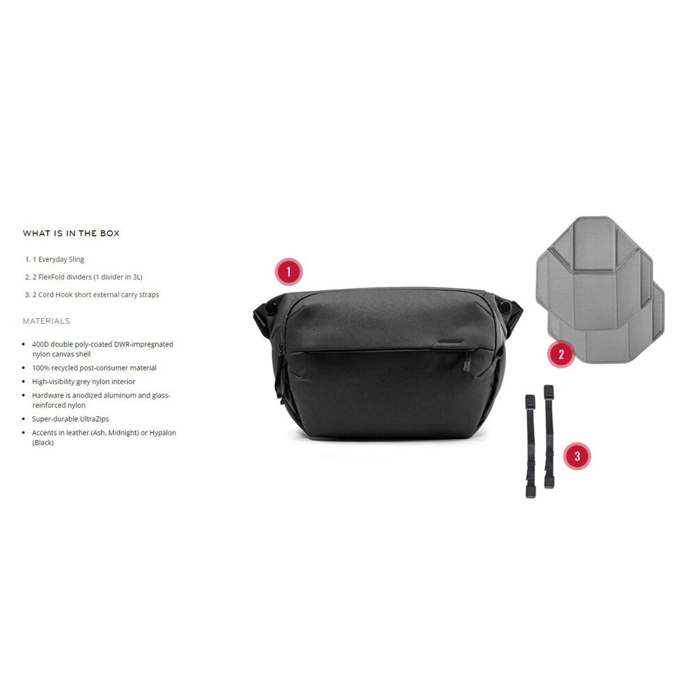 Sling Peak Design Everyday v3 (Negro, 3L) - detalle