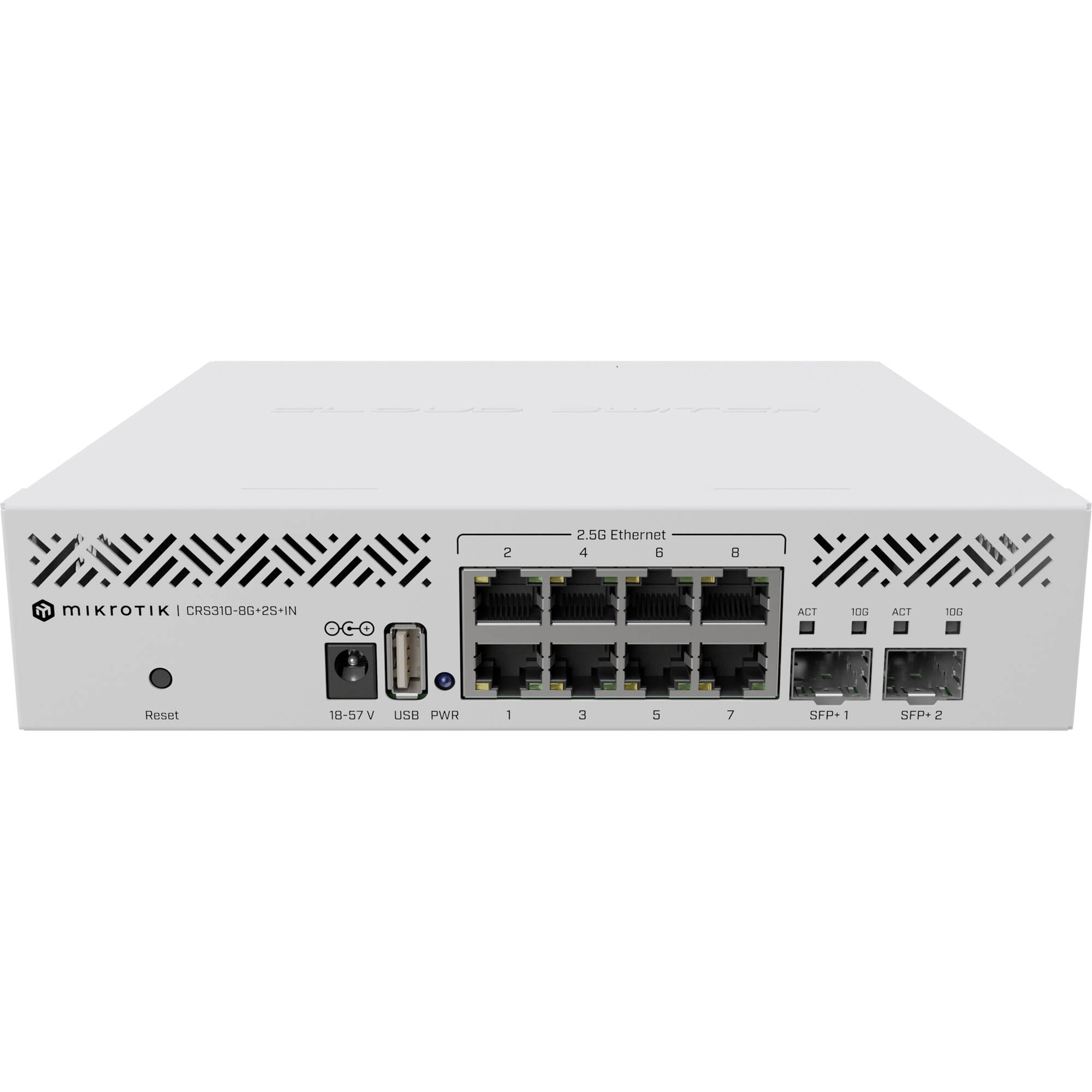 Switch de Red MikroTik CRS310-8G+2S+IN 8-Port 2.5G Managed Network Switch with SFP+ - vista frontal