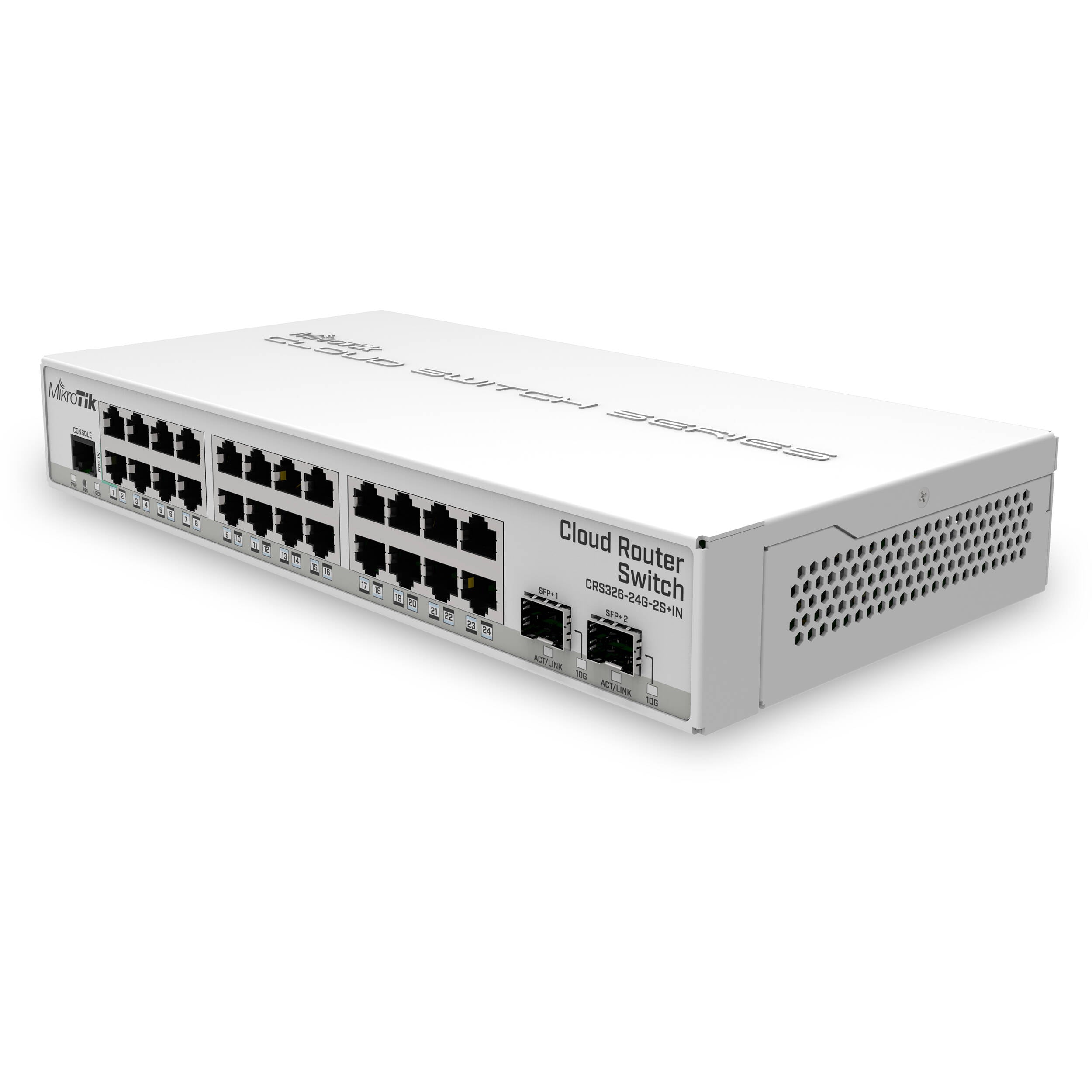 Switch de Red MikroTik CRS326-24G-2S+IN 24-Port Gigabit Managed Router Switch - vista trasera