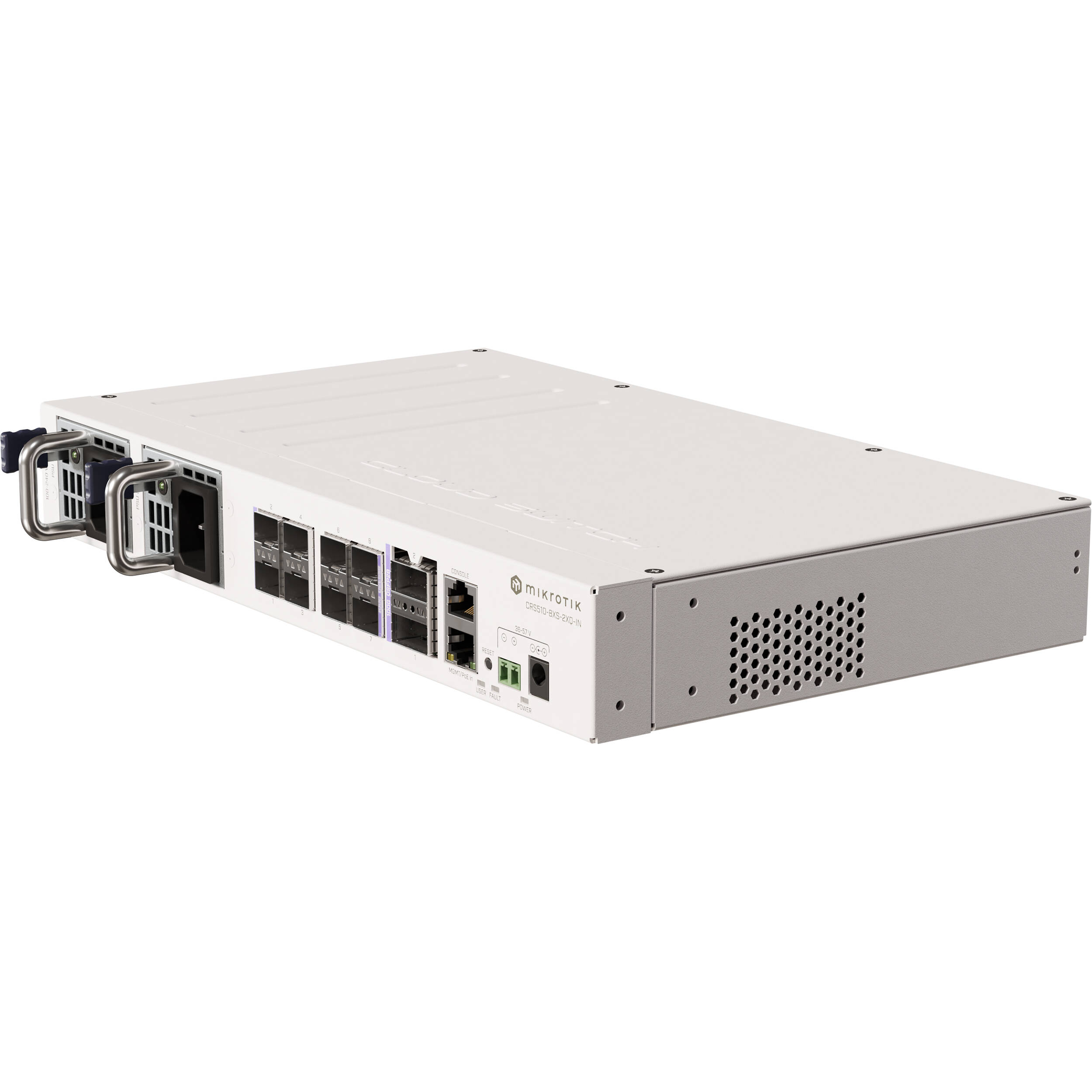 Switch de Red MikroTik CRS510-8XS-2XQ-IN 8-Port 25G SFP28 / 2-Port 100G QSFP28 Managed Network Switch - vista frontal
