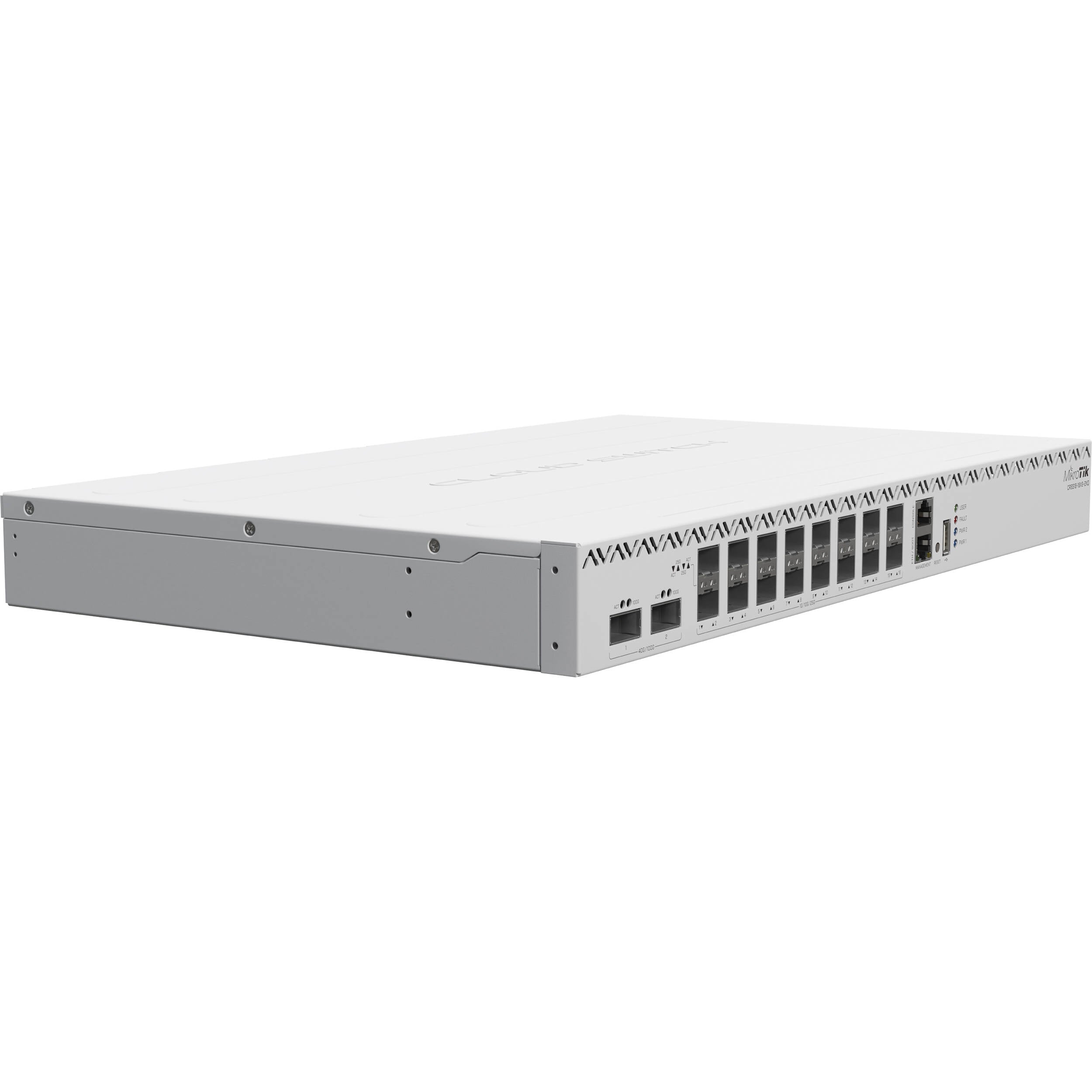 Switch de Red MikroTik CRS518-16XS-2XQ-RM 16-Port 25G SFP28 / 2-Port 100G QSFP28 Managed Network Switch - vista frontal