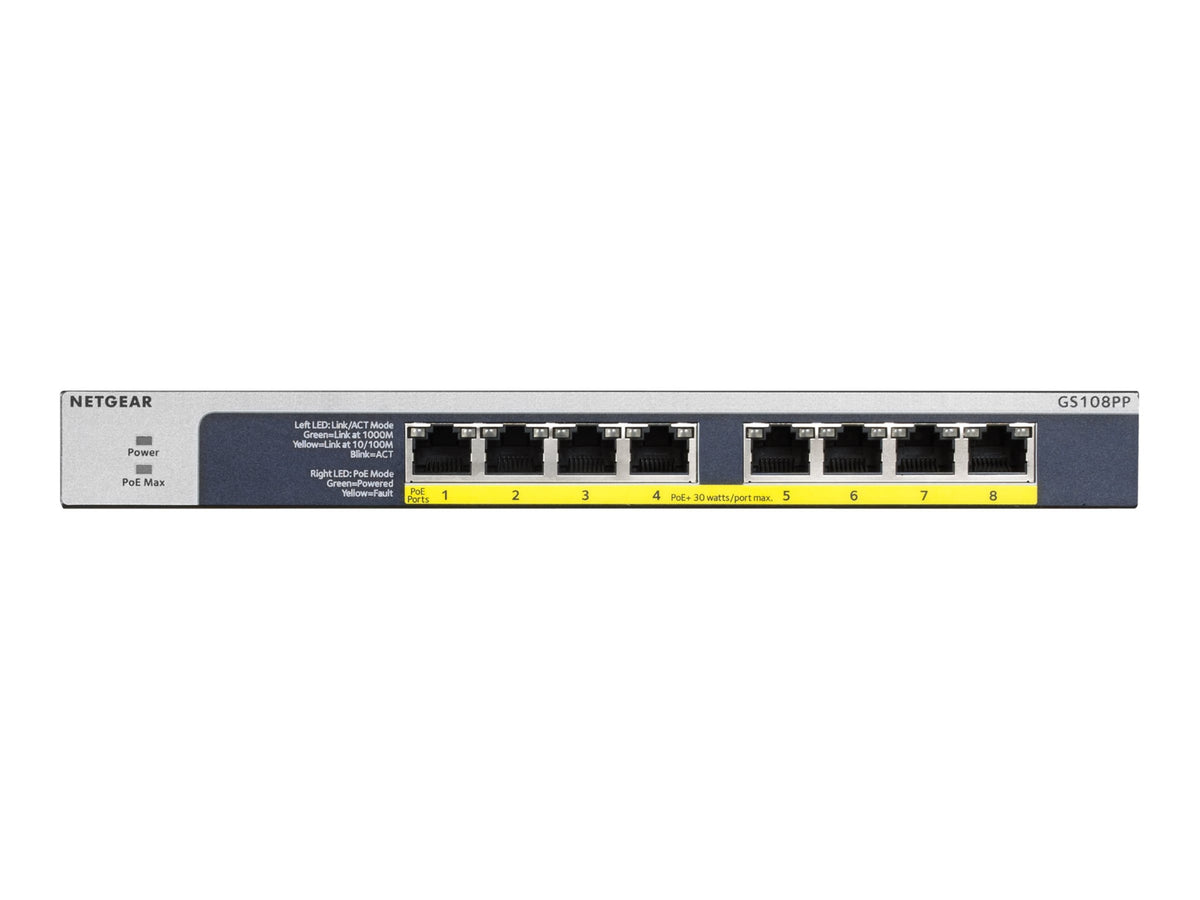Switch de Red Netgear 8-port Gigabit Ethernet PoE+ Unmanaged Switch (GS108PP) - vista 1