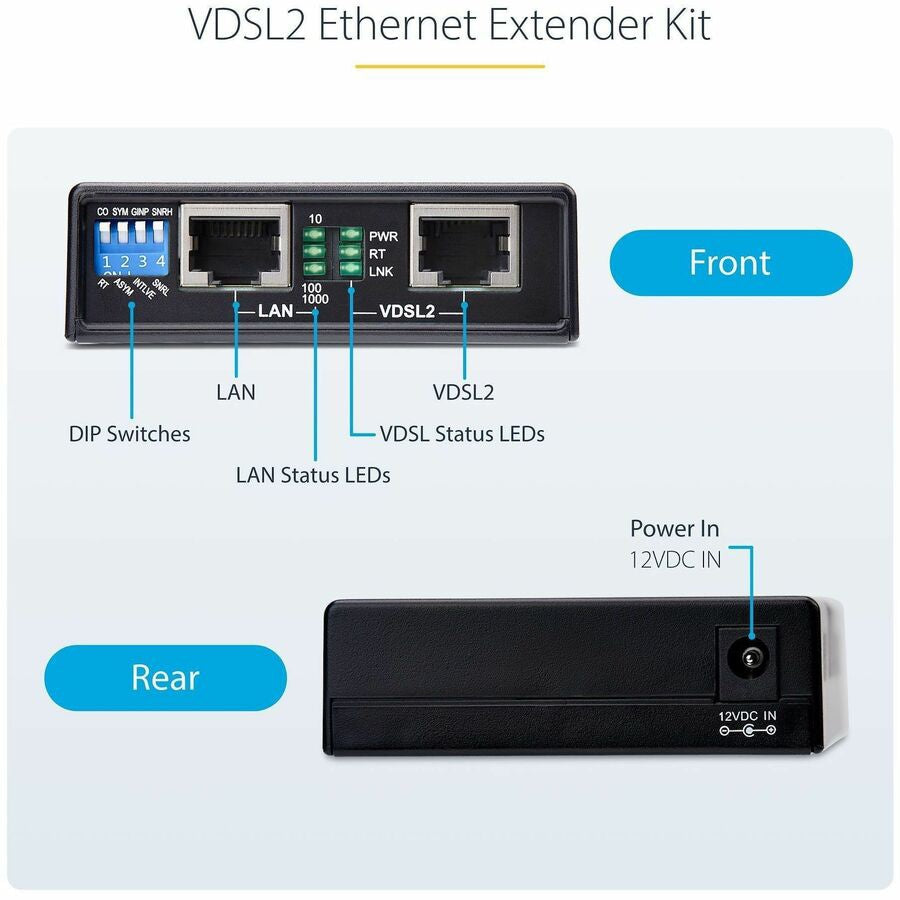 Switch de Red StarTech.com StarTech VDSL2 Ethernet Extender Kit over Single Pair Wire - vista 3