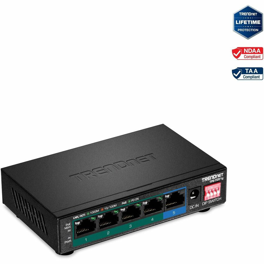 Switch de Red TRENDnet 5-Port Gigabit PoE+ Switch - vista 1