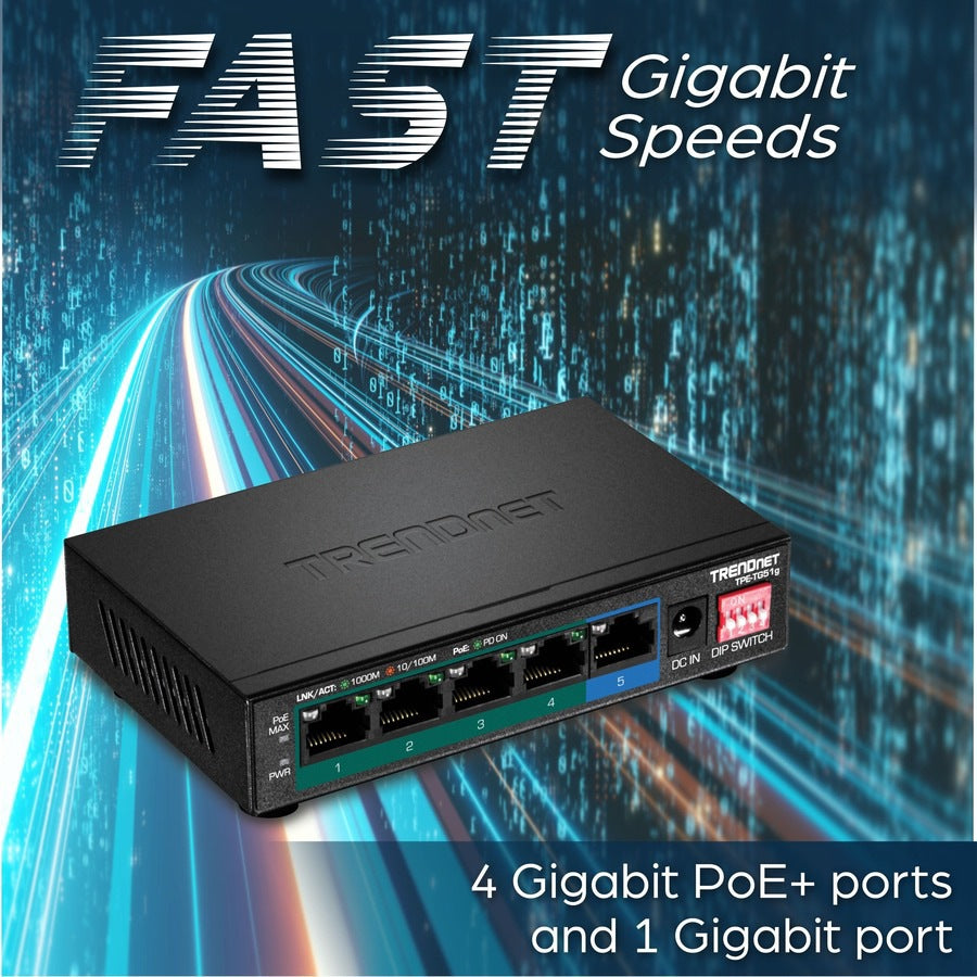 Switch de Red TRENDnet 5-Port Gigabit PoE+ Switch - vista 3