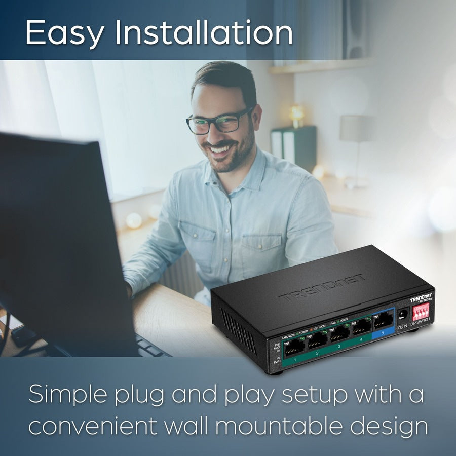 Switch de Red TRENDnet 5-Port Gigabit PoE+ Switch - vista 6