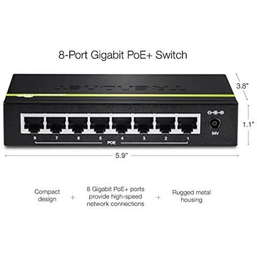Switch de Red TRENDnet 8-Port Gigabit PoE+ Switch - vista 6