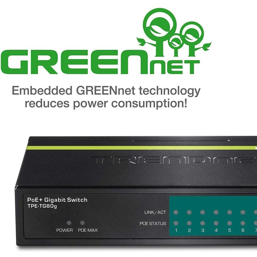 Switch de Red TRENDnet 8-Port Gigabit PoE+ Switch - vista 7