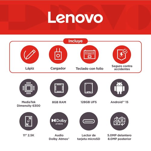 Tableta Lenovo IdeaTab TB336FU - 27.9cm (11") 2.5K - MediaTek Dimensity 6300 (6 nm) Octa-core (8 núcleos) - 8G - imagen 8
