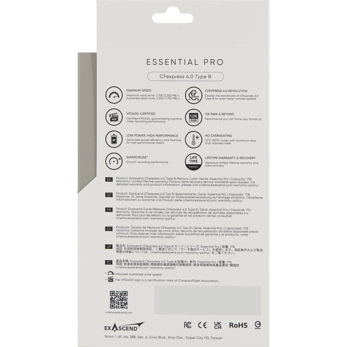 Tarjeta CFexpress Type B Exascend 512GB Essential Pro CFexpress 4.0 Type B - vista lateral