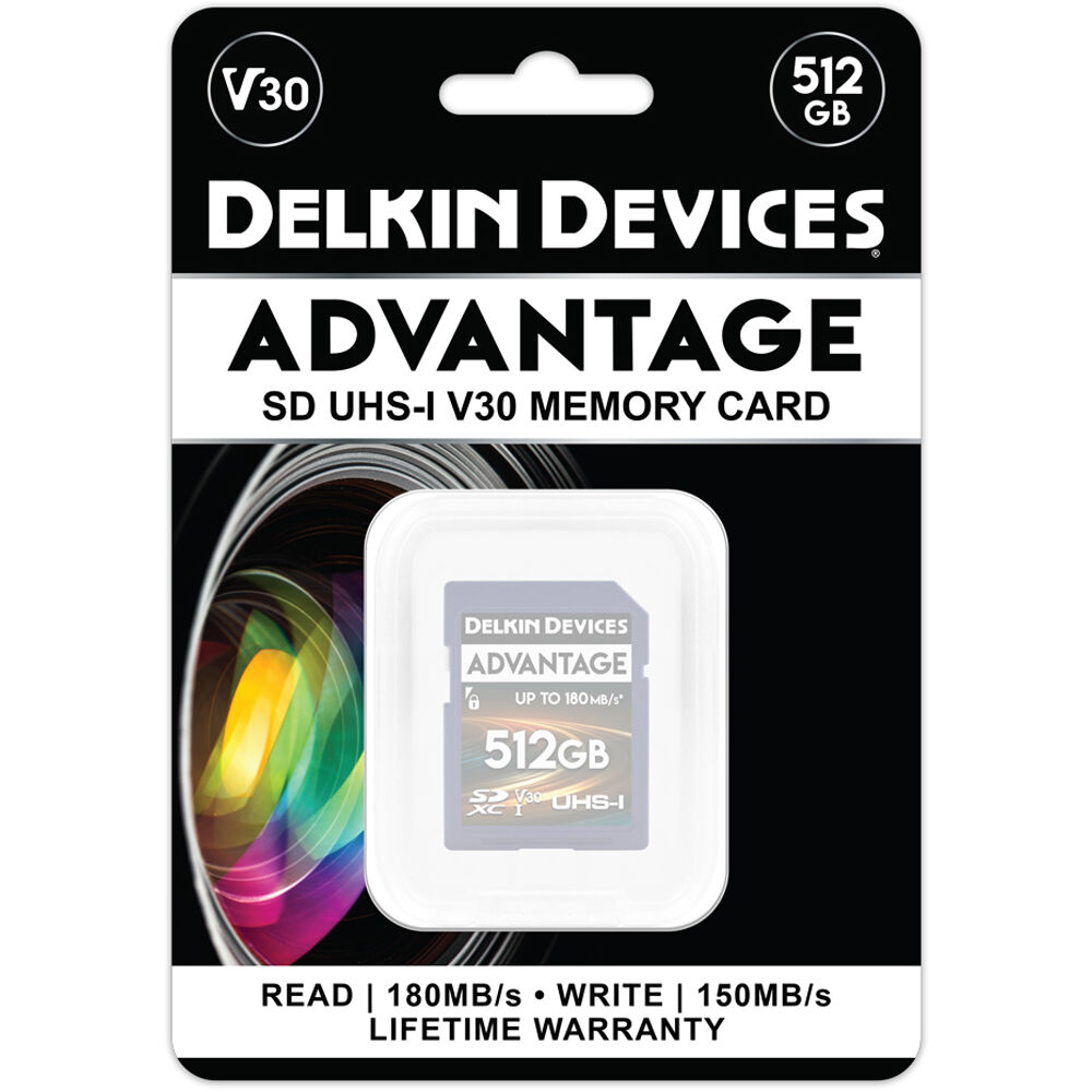 Tarjeta Delkin Devices 512GB ADVANTAGE UHS-I SDXC - vista frontal