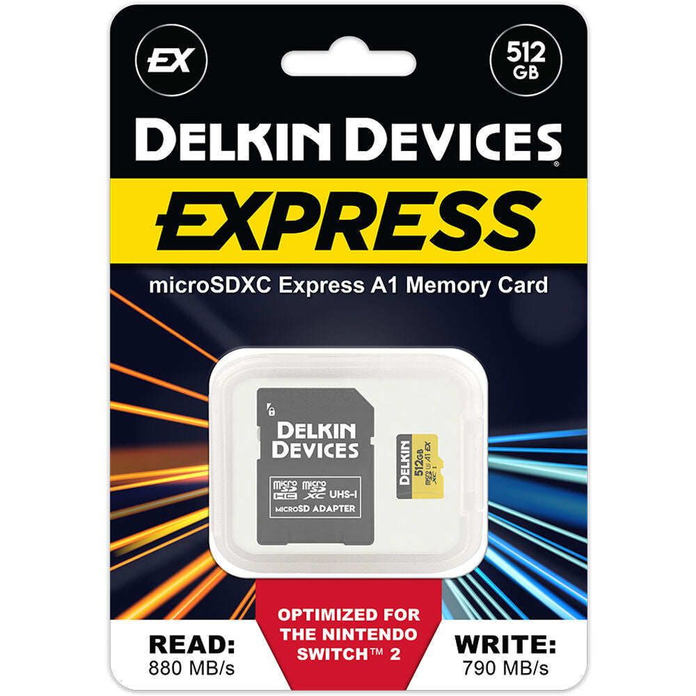 Tarjeta Delkin Devices 512GB microSD Express con SD Adapter - vista trasera