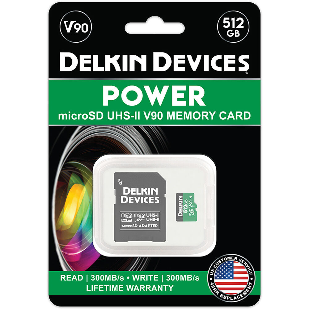 Tarjeta Delkin Devices 512GB POWER UHS-II microSDXC con SD Adapter - vista lateral