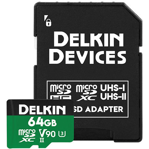 Tarjeta Delkin Devices 64GB POWER UHS-II microSDXC con SD Adapter - vista trasera