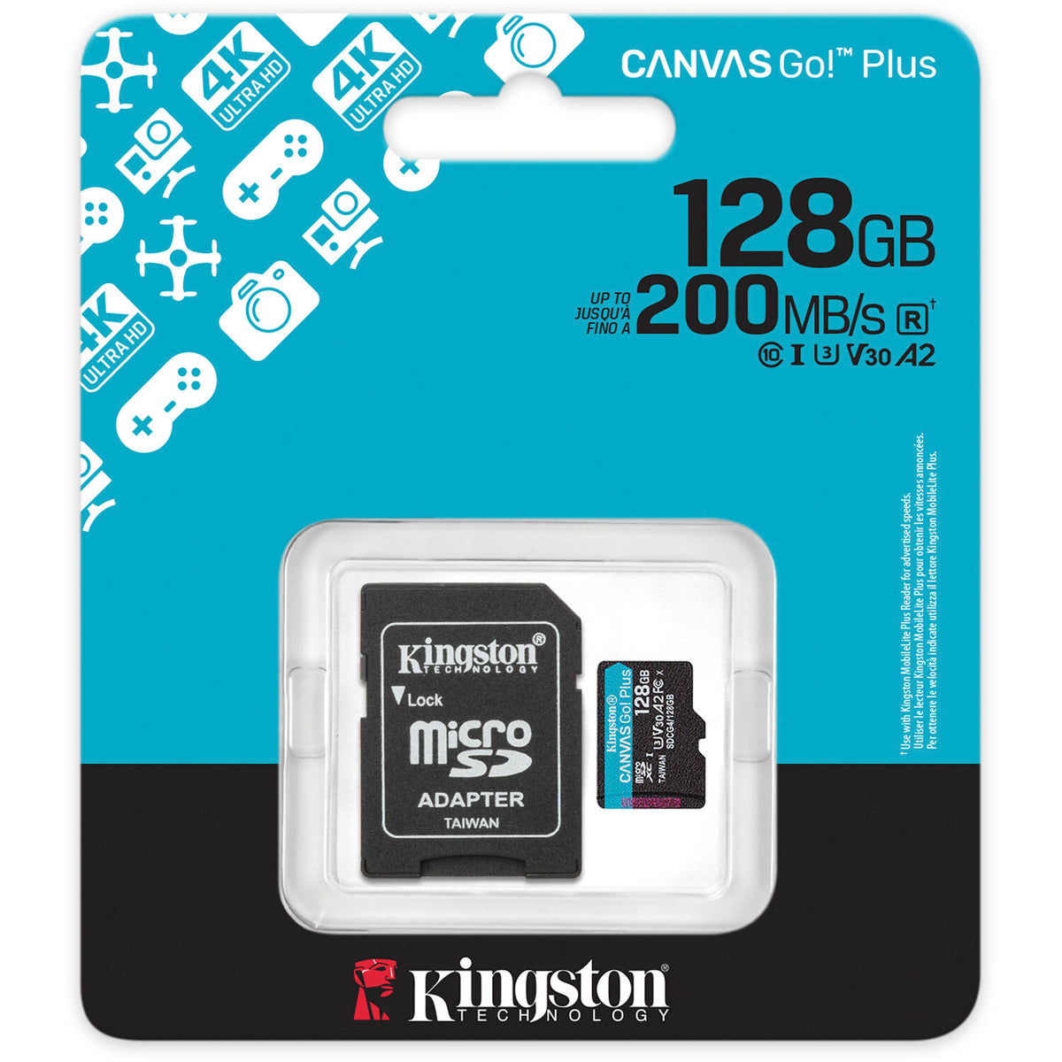 Tarjeta Kingston 128GB Canvas Go! Plus UHS-I microSDXC con SD Adapter - vista trasera