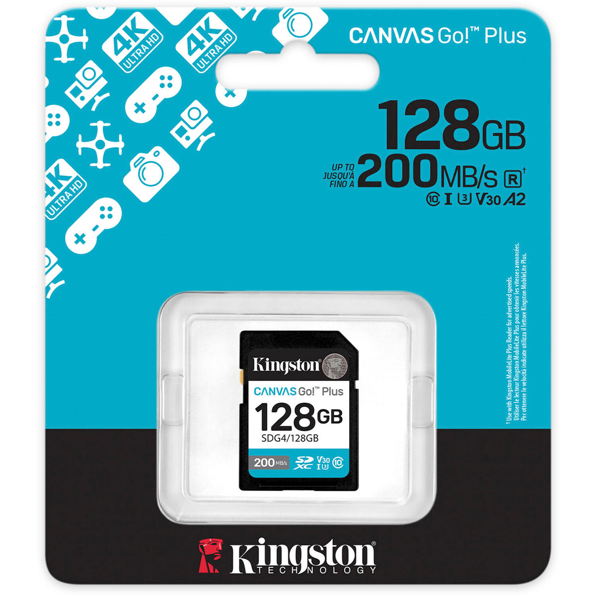 Tarjeta Kingston 128GB Canvas Go! Plus UHS-I SDXC - vista trasera
