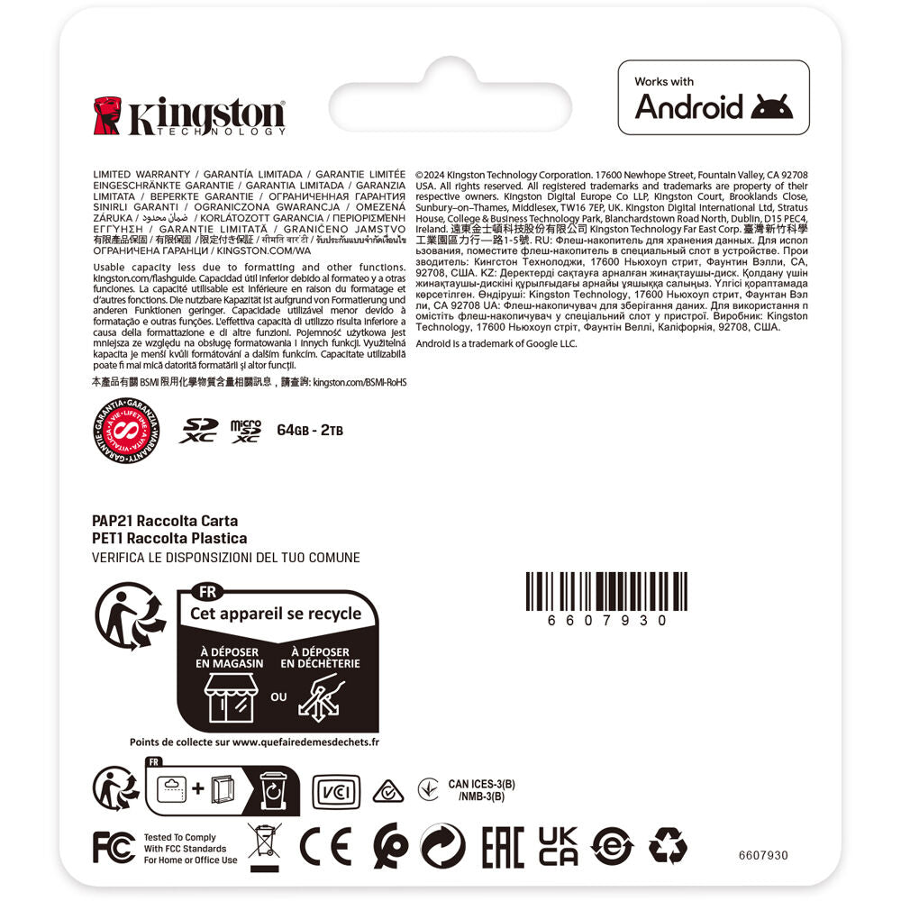 Tarjeta Kingston 64GB Canvas Select Plus UHS-I microSDXC - vista lateral