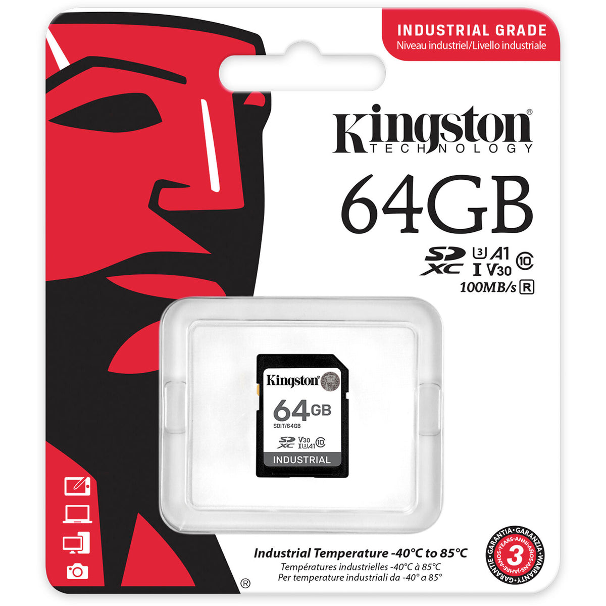 Tarjeta Kingston 64GB Industrial UHS-I SDXC - vista trasera