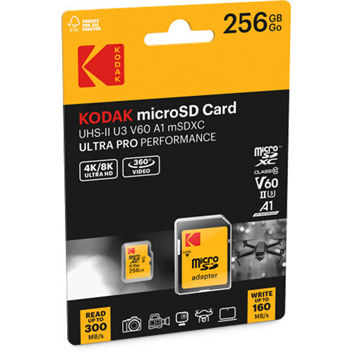 Tarjeta Kodak 256GB Ultra Pro Performance UHS-II microSDXC con SD Adapter - vista frontal