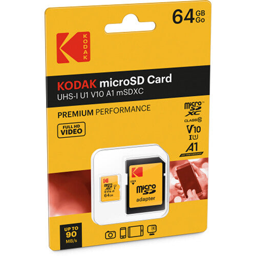 Tarjeta Kodak 64GB Premium Performance UHS-I microSDXC con SD Adapter - vista frontal
