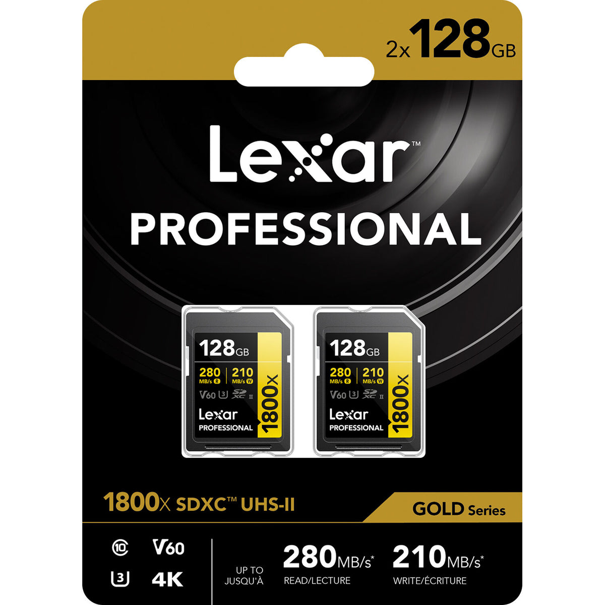 Tarjeta Lexar 128GB Professional 1800x UHS-II SDXC (GOLD Serie, 2-Pack) - detalle