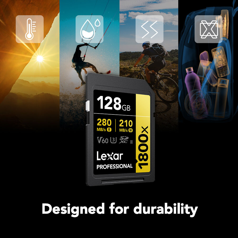 Tarjeta Lexar 128GB Professional 1800x UHS-II SDXC (GOLD Serie, 3-Pack) - en uso