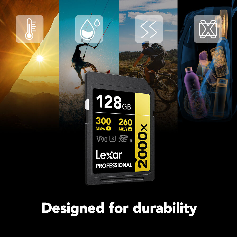 Tarjeta Lexar 128GB Professional 2000x UHS-II SDXC - vista lateral