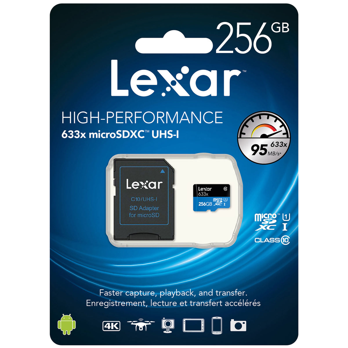 Tarjeta Lexar 256GB High-Performance 633x UHS-I microSDXC con SD Adapter - vista lateral
