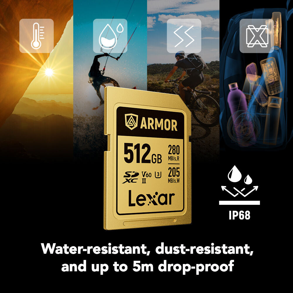 Tarjeta Lexar 512GB ARMOR GOLD UHS-II SDXC - vista lateral