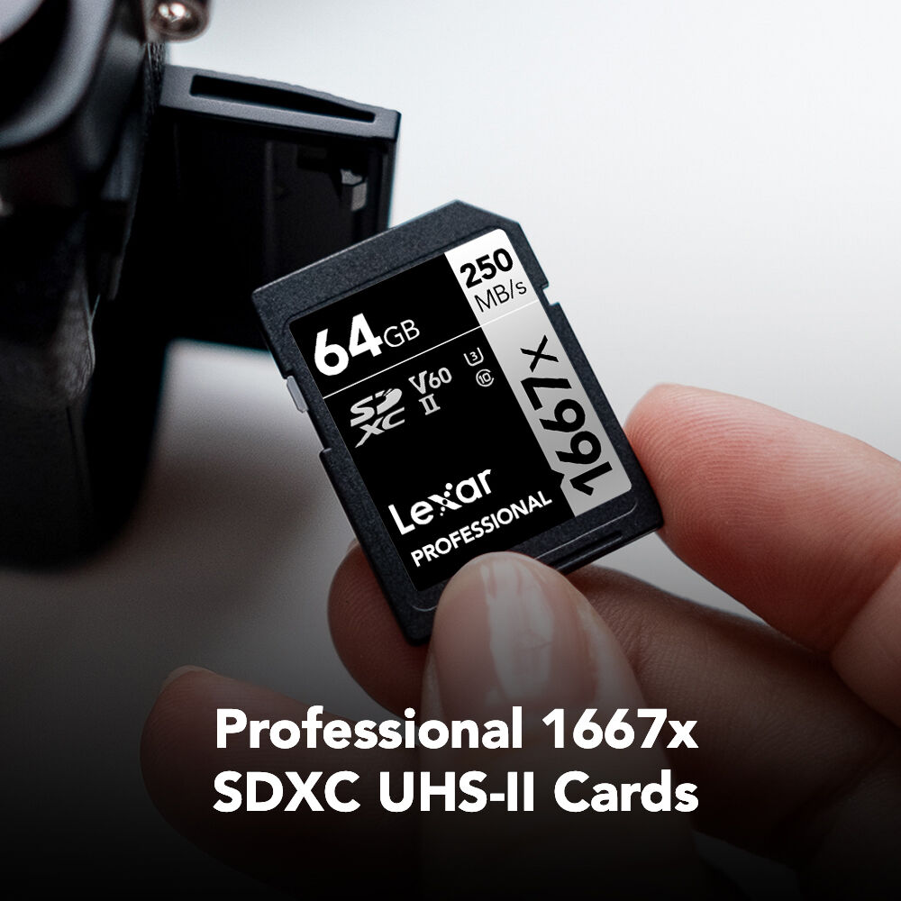 Tarjeta Lexar 64GB Professional 1667x UHS-II SDXC - vista frontal