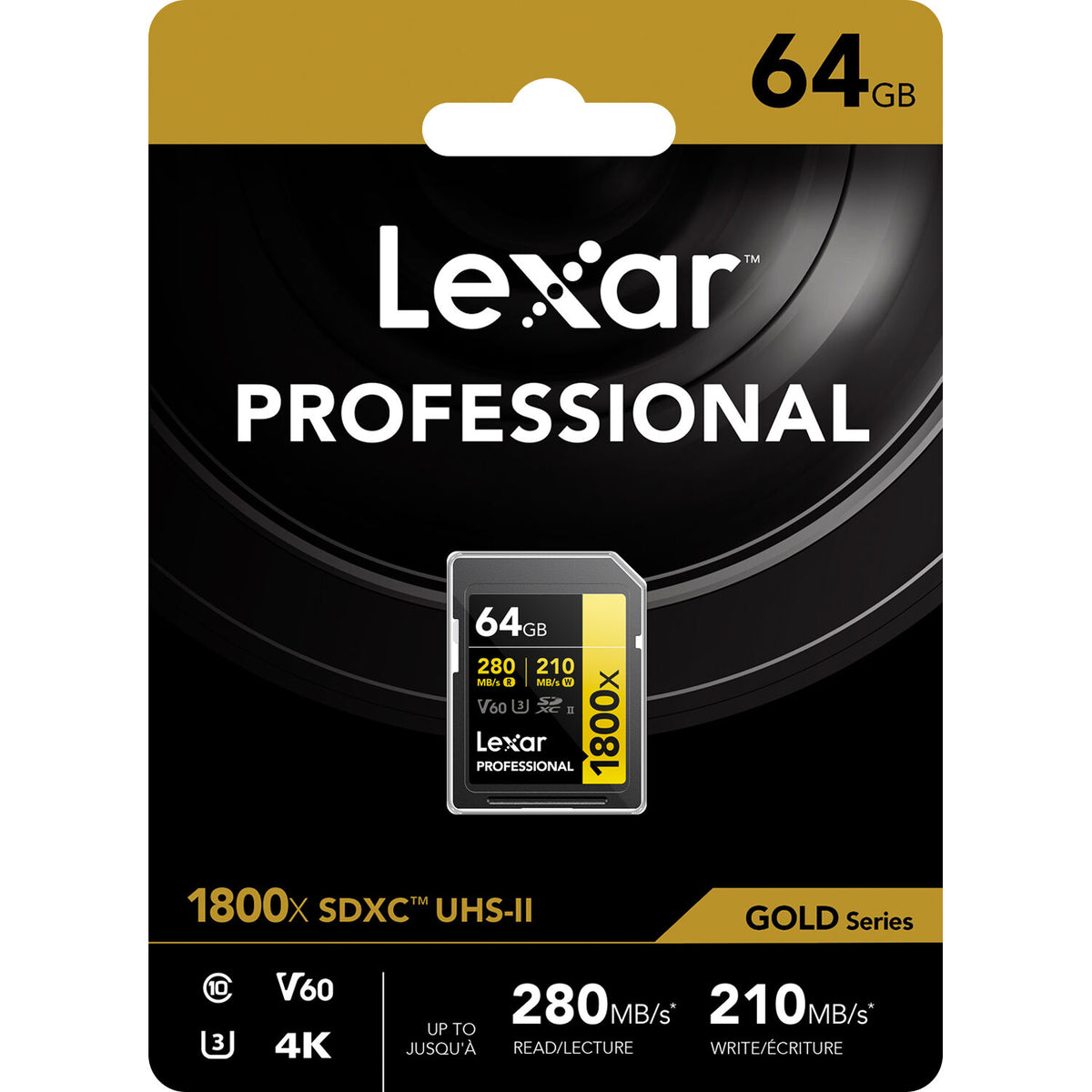 Tarjeta Lexar 64GB Professional 1800x UHS-II SDXC (GOLD Serie) - detalle