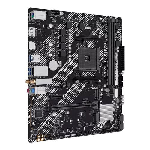 Tarjeta Madre ASUS PRIME B550M-K WIFI AMD B550 Socket AM4 DDR4 Micro-ATX con Wi-Fi — vista en diagonal