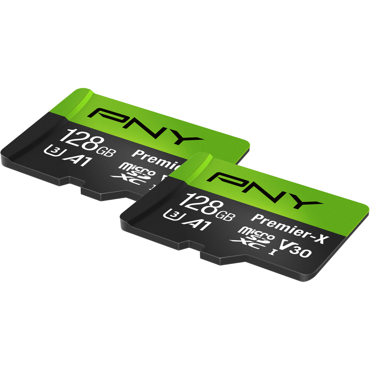 Tarjeta PNY 128GB Premier-X UHS-I microSDXC con SD Adapter (2-Pack) - vista frontal