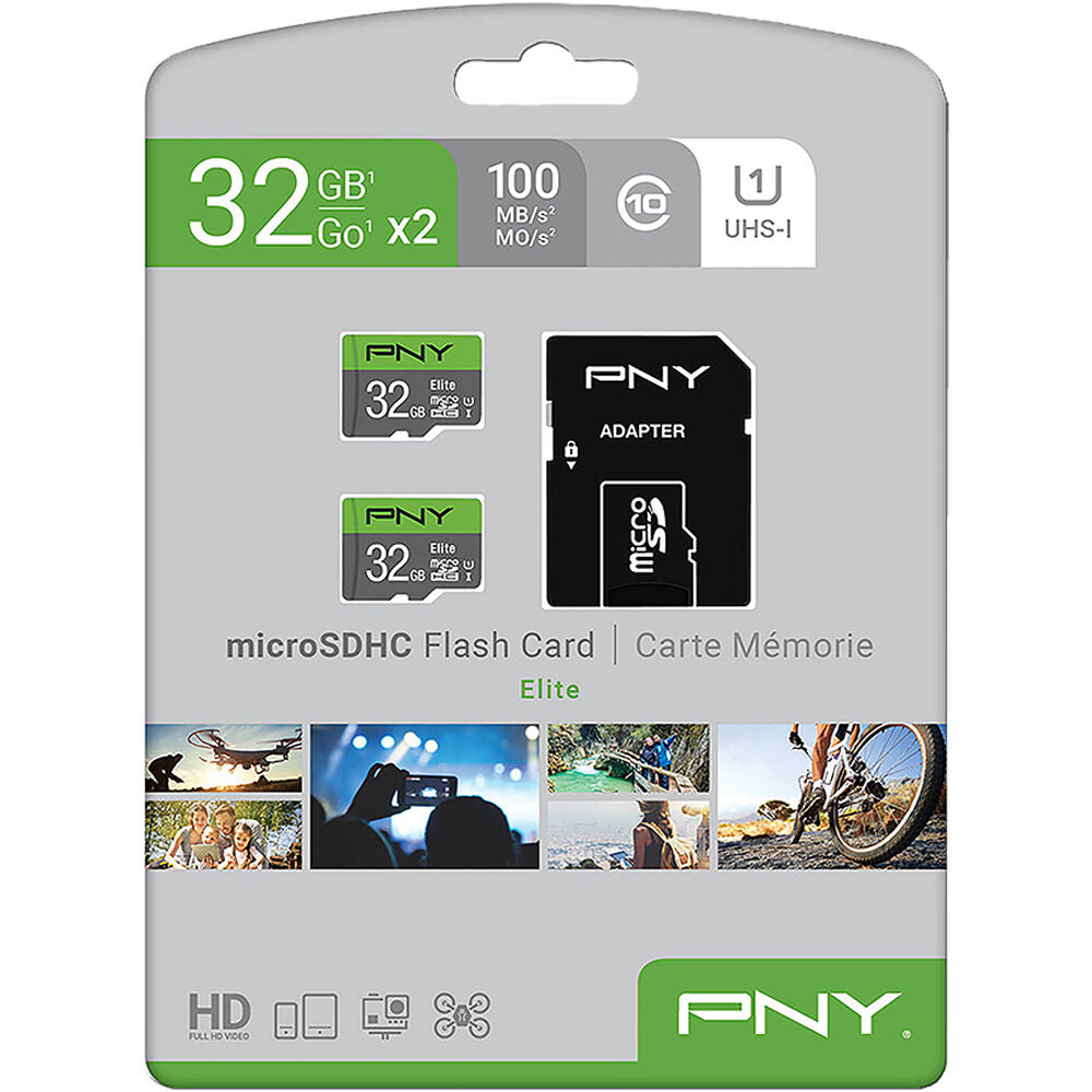 Tarjeta PNY 32GB Elite UHS-I microSDHC (2-Pack) - detalle