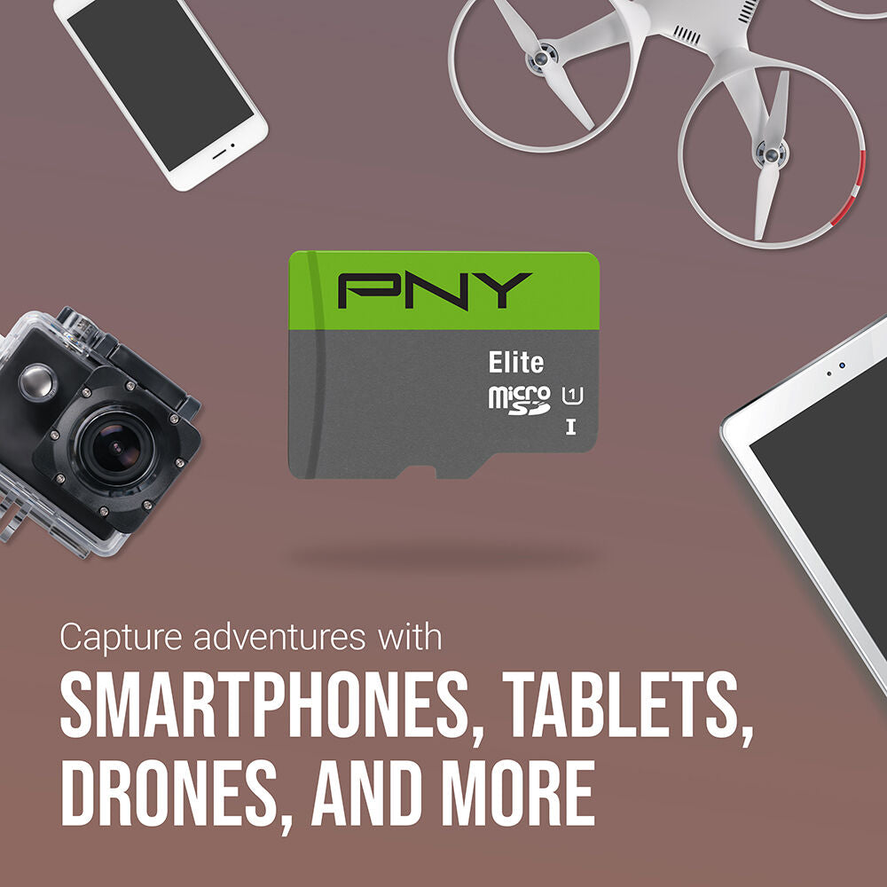Tarjeta PNY 32GB Elite UHS-I microSDHC con SD Adapter (3-Pack) - puertos y conexiones