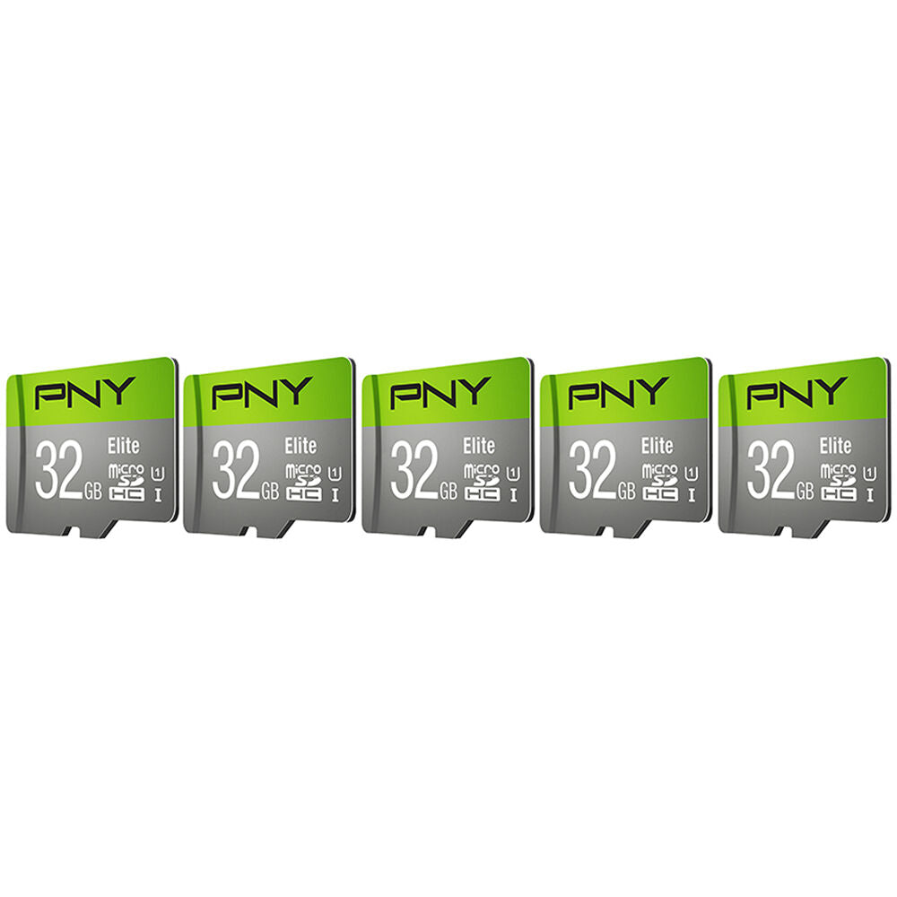 Tarjeta PNY 32GB Elite UHS-I microSDHC con SD Adapter (5-Pack) - vista frontal