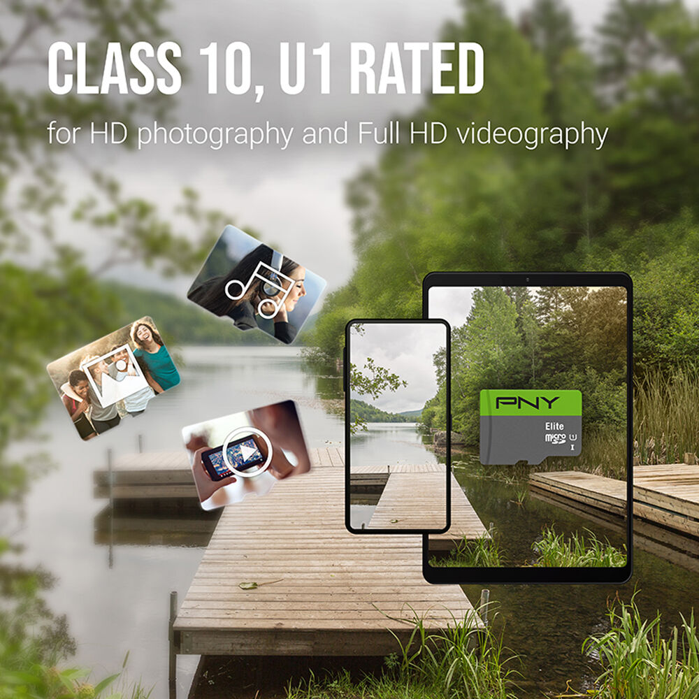 Tarjeta PNY 32GB Elite UHS-I microSDHC con SD Adapter (5-Pack) - vista lateral