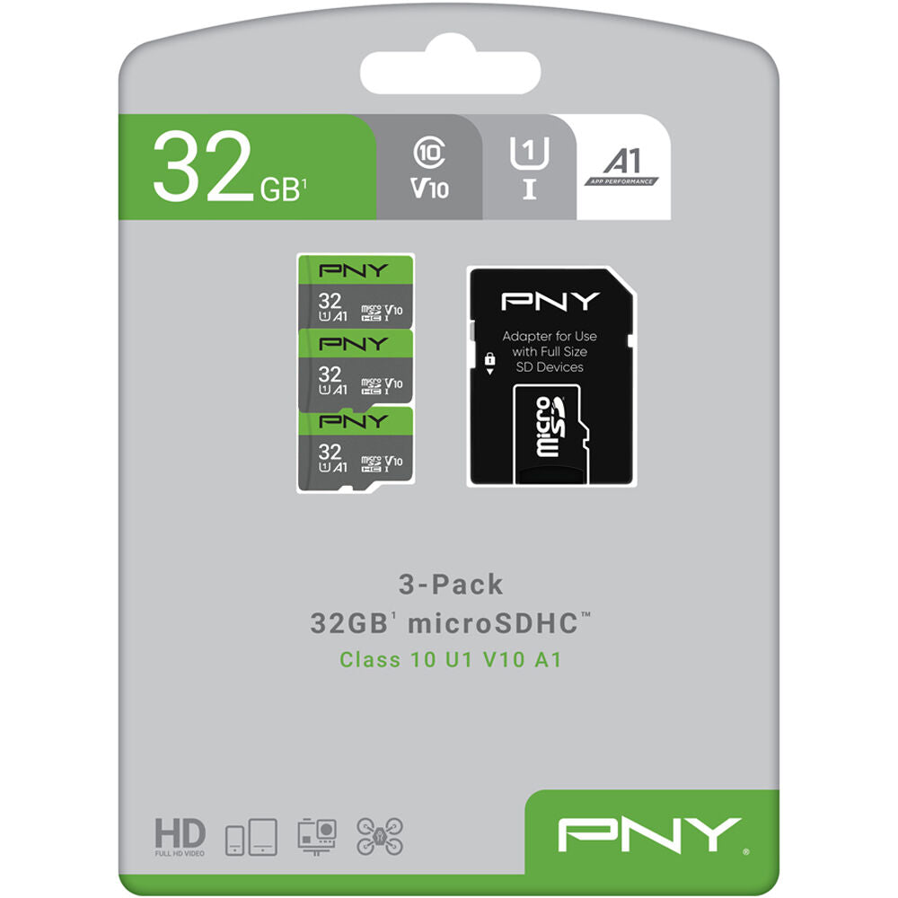Tarjeta PNY 32GB UHS-I microSDHC con SD Adapter (3-Pack) - vista lateral