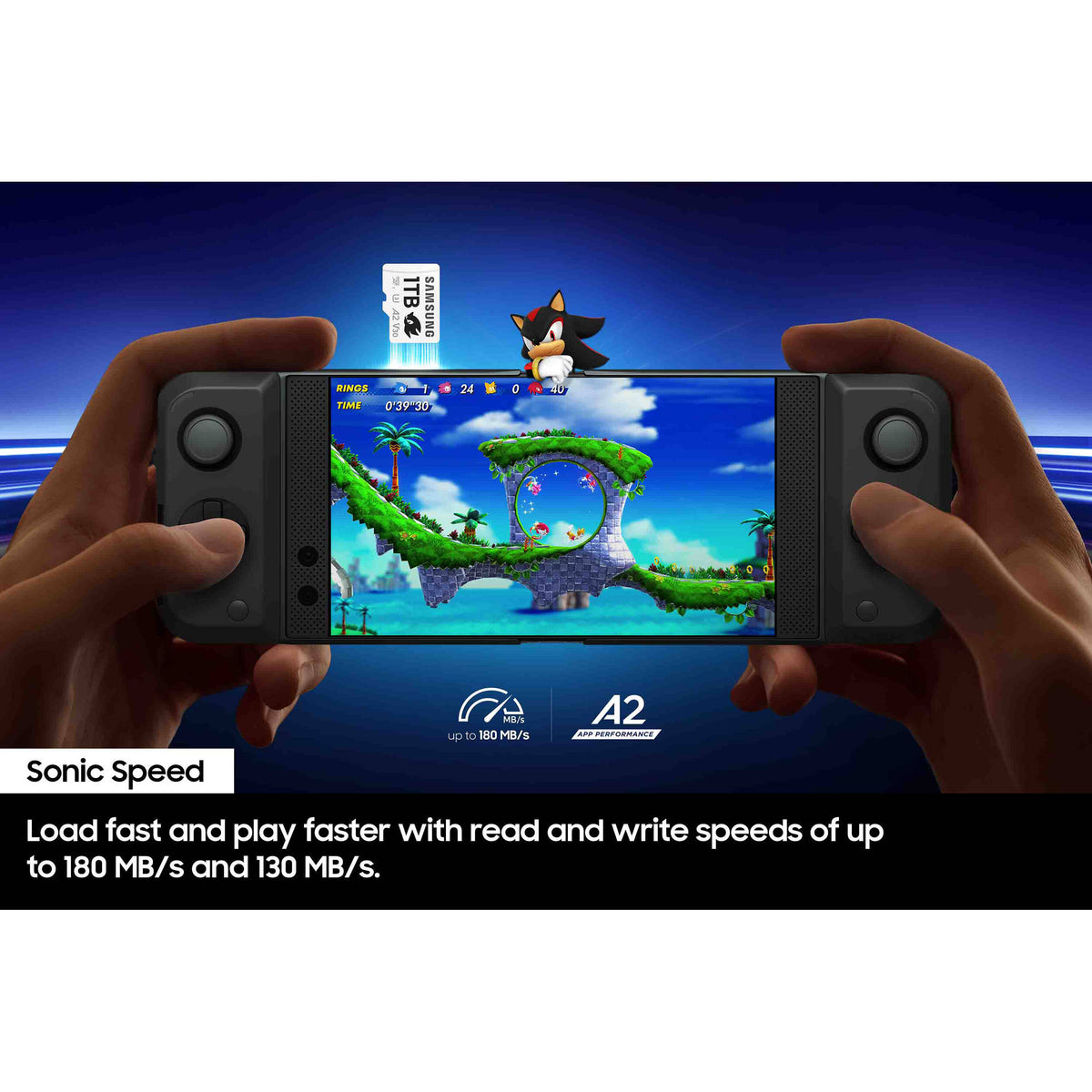 Tarjeta Samsung 1TB PRO Plus Sonic the Hedgehog UHS-I microSDXC con SD Adapter - en uso