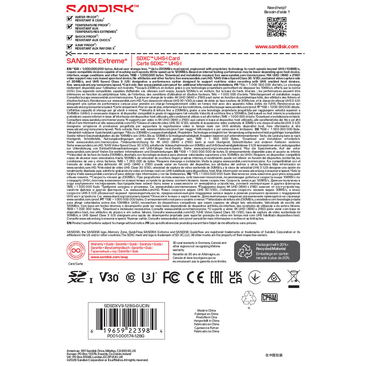 Tarjeta SanDisk 128GB Extreme UHS-I SDXC - puertos y conexiones