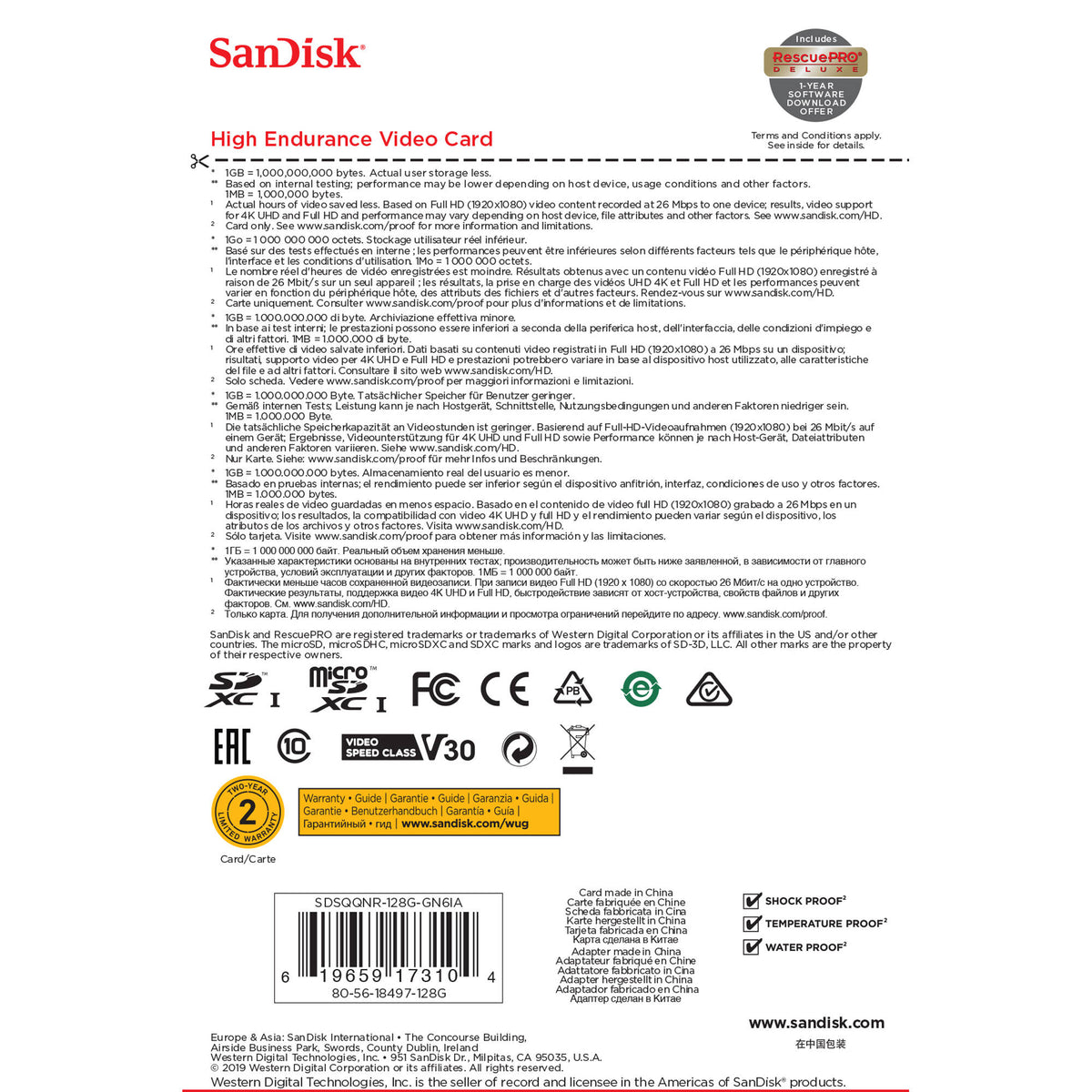Tarjeta SanDisk 128GB High Endurance UHS-I microSD con SD Adapter - detalle