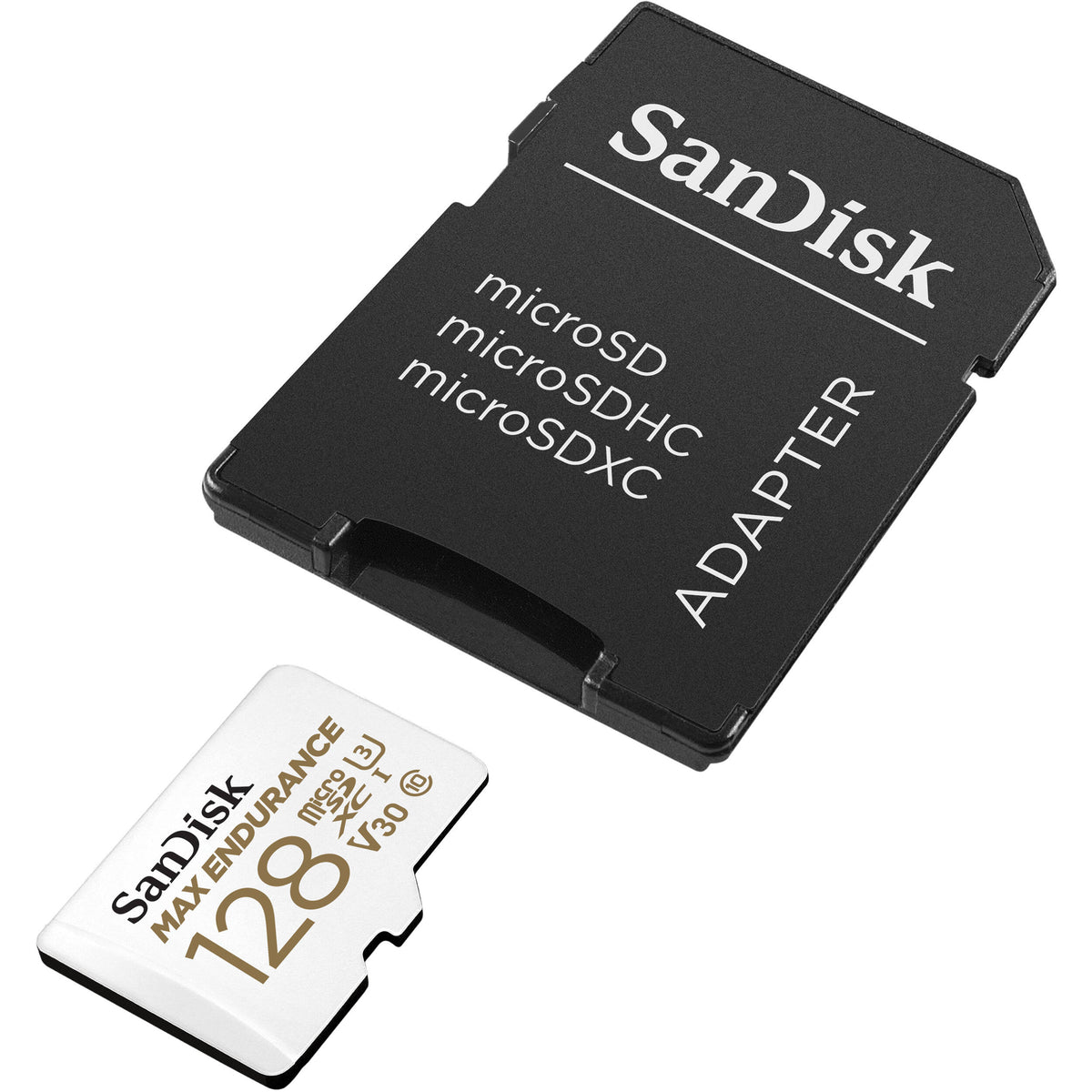 Tarjeta SanDisk 128GB MAX ENDURANCE UHS-I microSDXC con SD Adapter - vista frontal