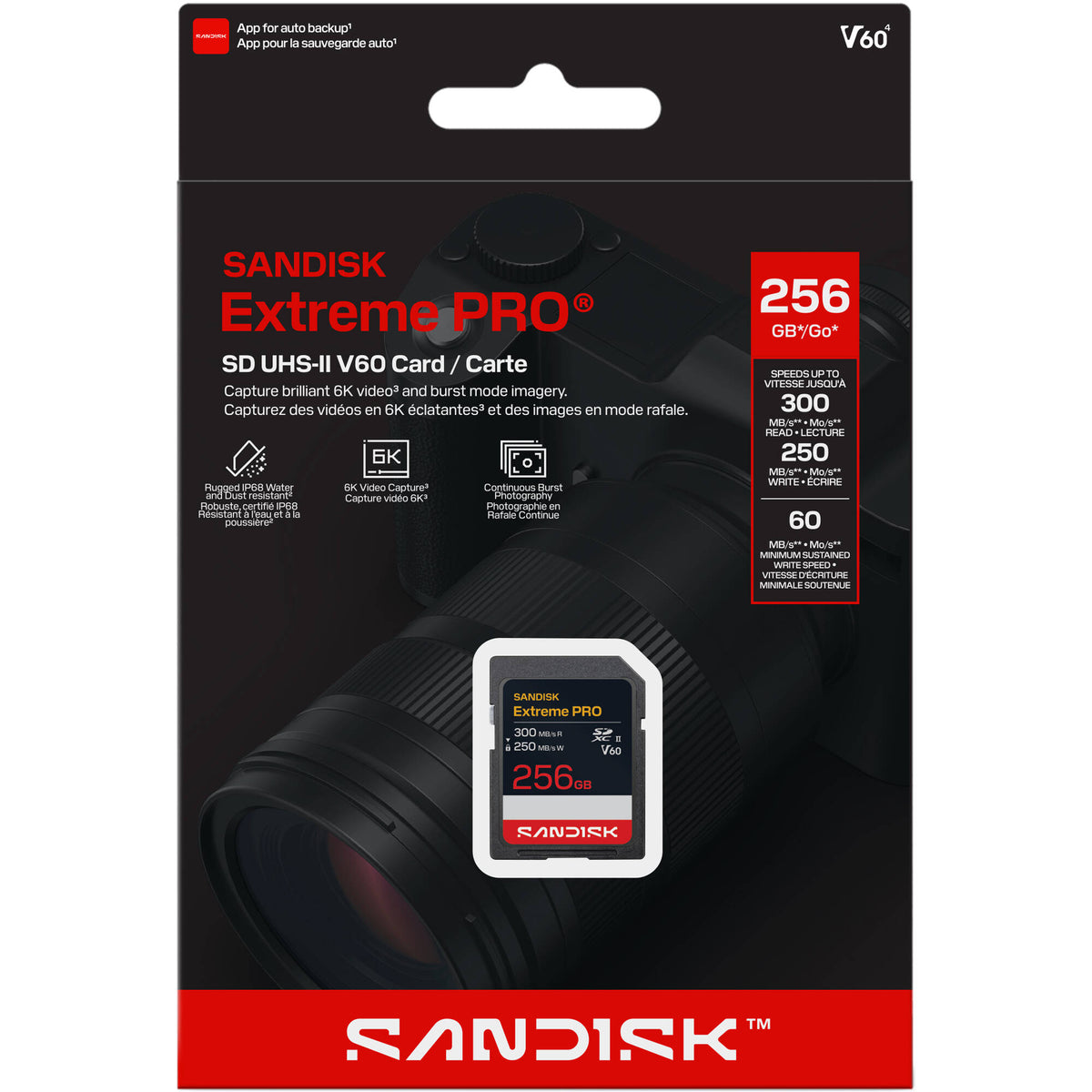 Tarjeta SanDisk 256GB Extreme PRO UHS-II SDXC (300 MB/s) - vista trasera