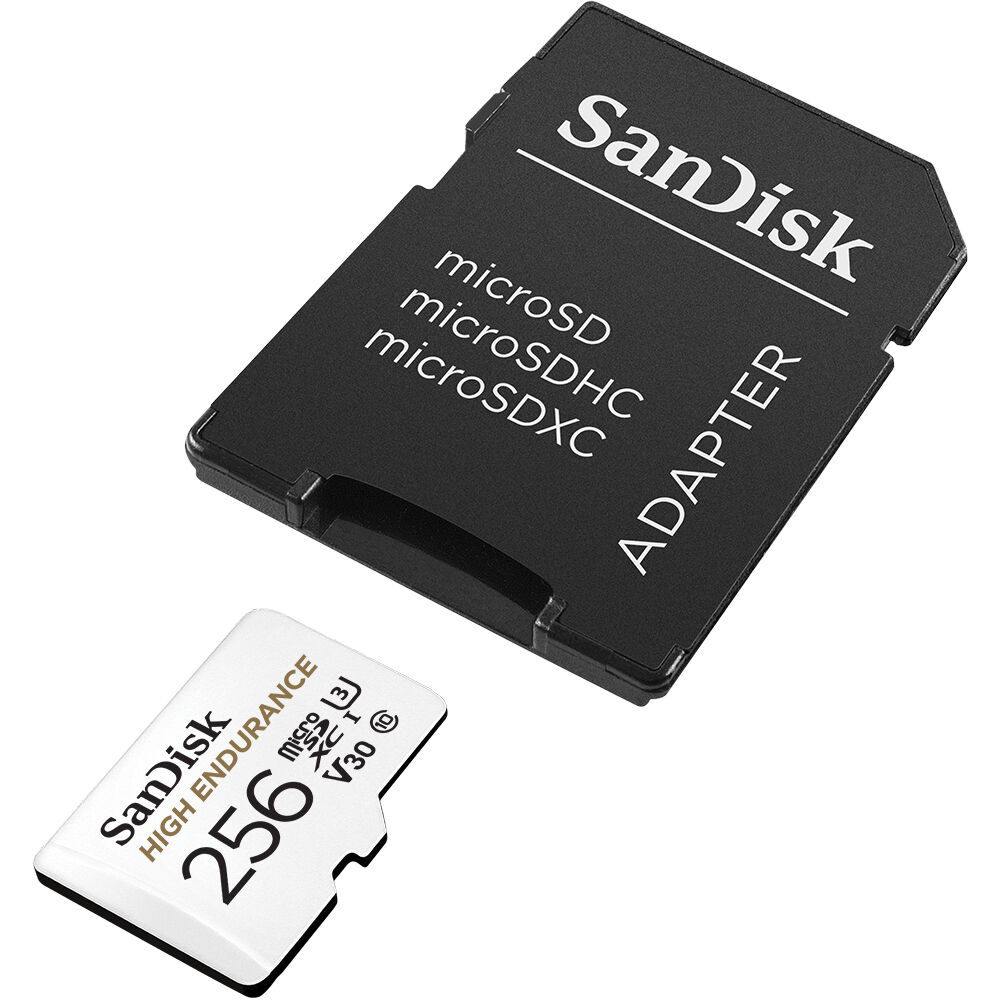 Tarjeta SanDisk 256GB High Endurance UHS-I microSD con SD Adapter - vista frontal