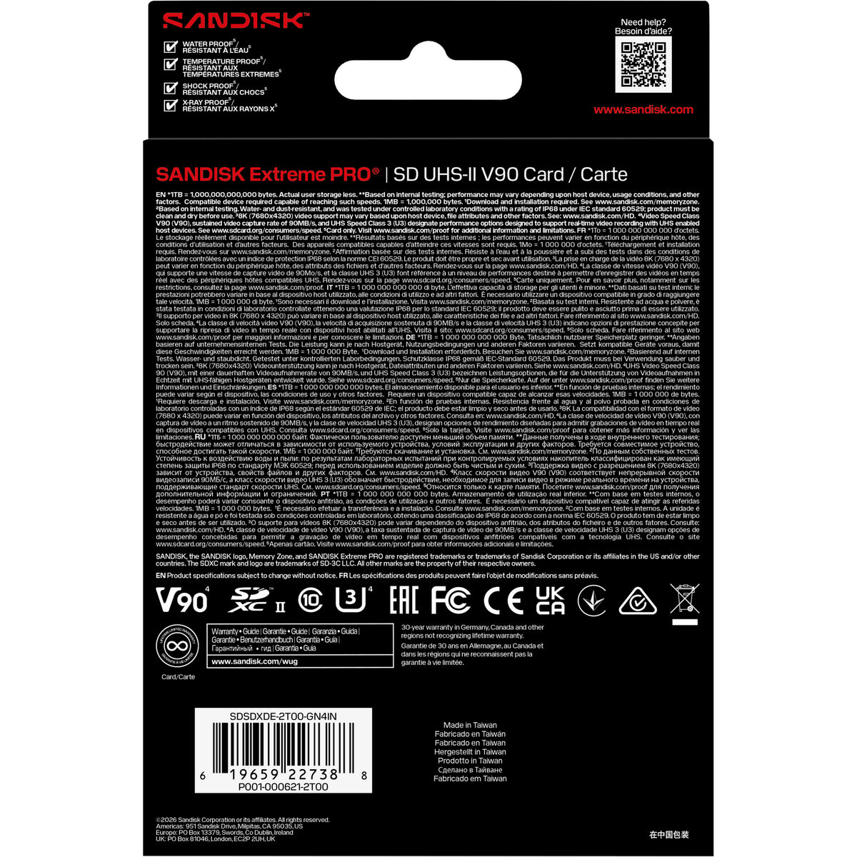 Tarjeta SanDisk 2TB Extreme PRO UHS-II SDXC - vista lateral