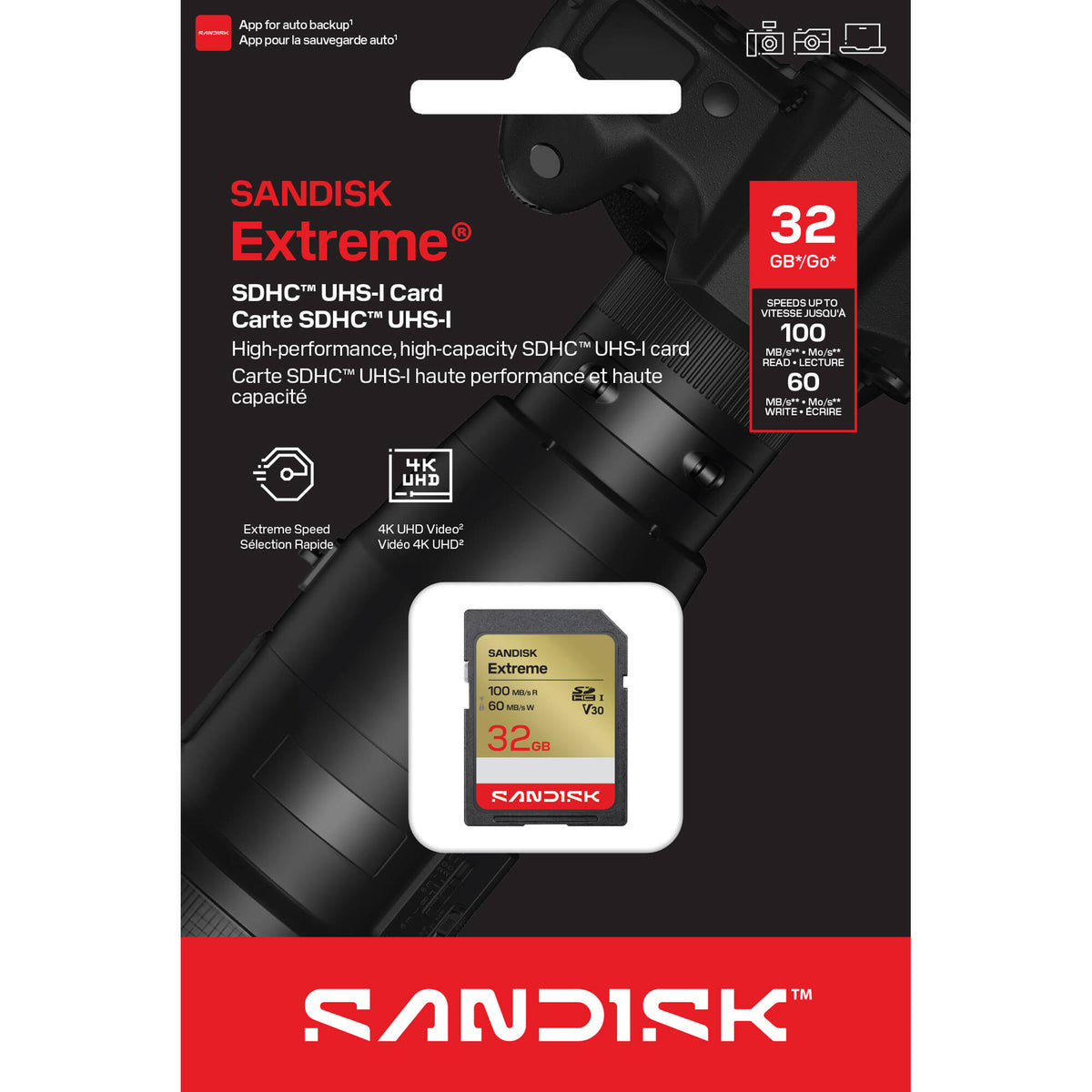 Tarjeta SanDisk 32GB Extreme UHS-I SDHC - vista lateral